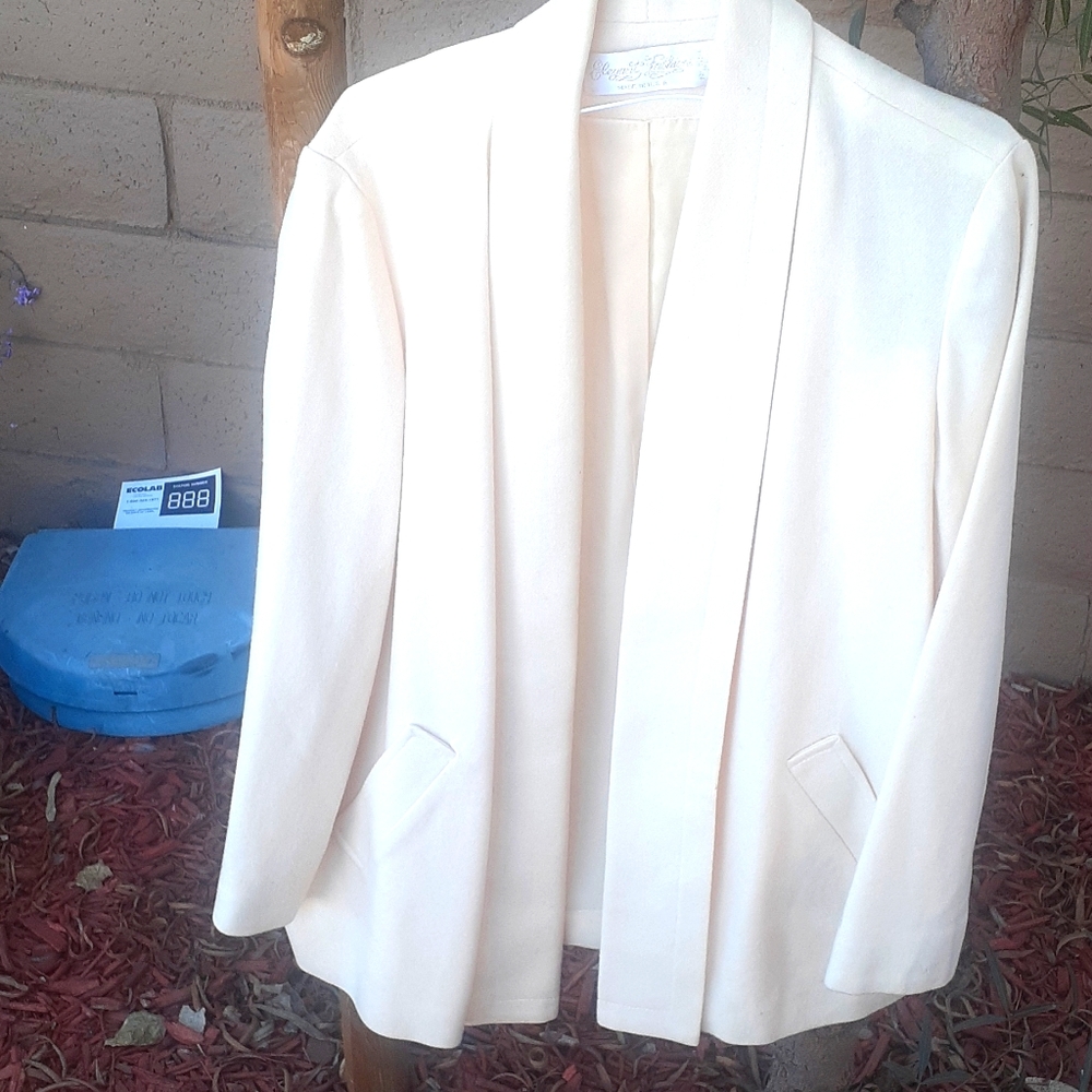 Vintage Elegant Fashions Cream Ivory Wool Swing Coat blazer shawl collar